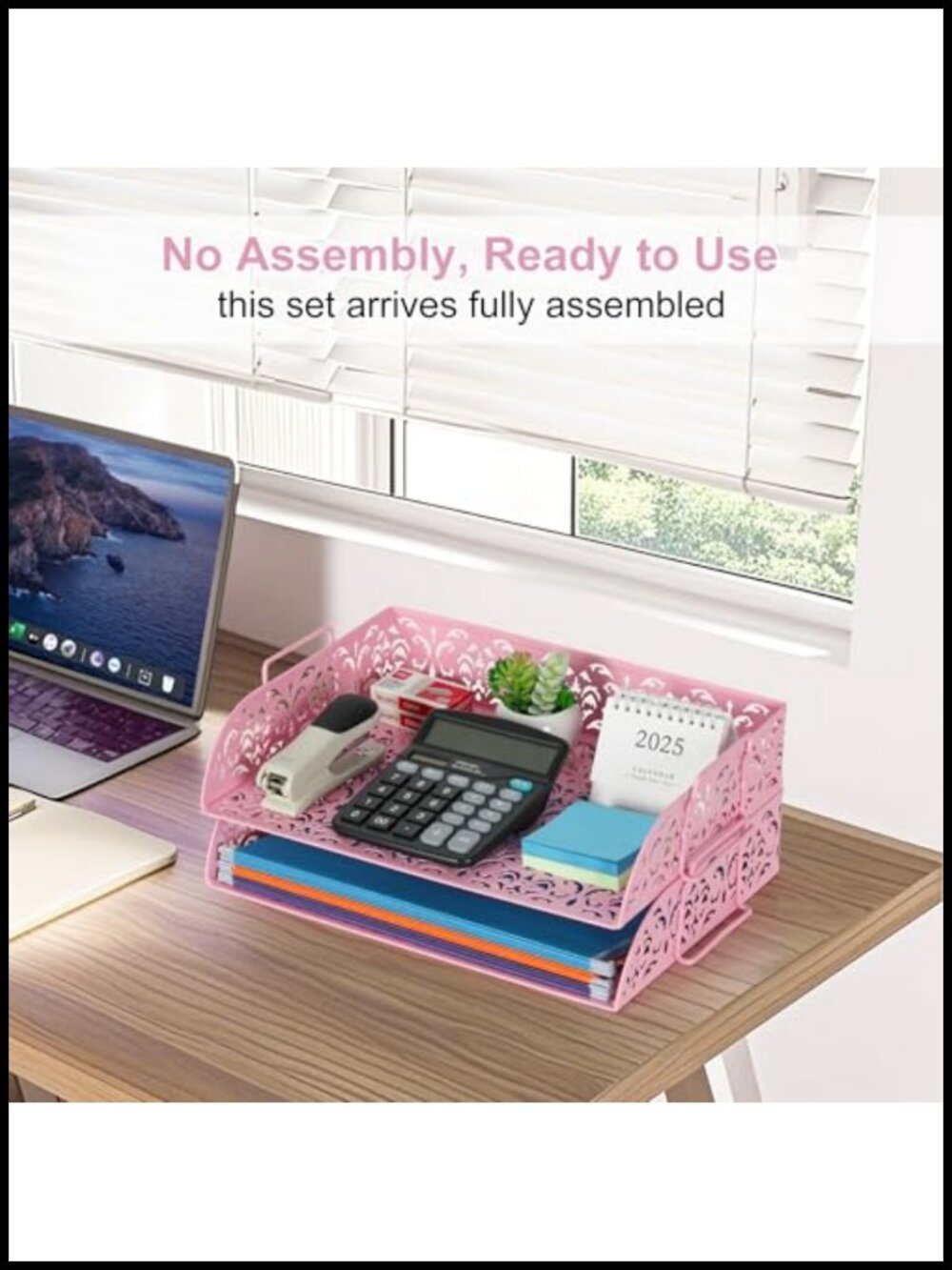 2 Tier Stackable Metal Paper Tray Desk Organizer File Storage - Picture 5 of 6